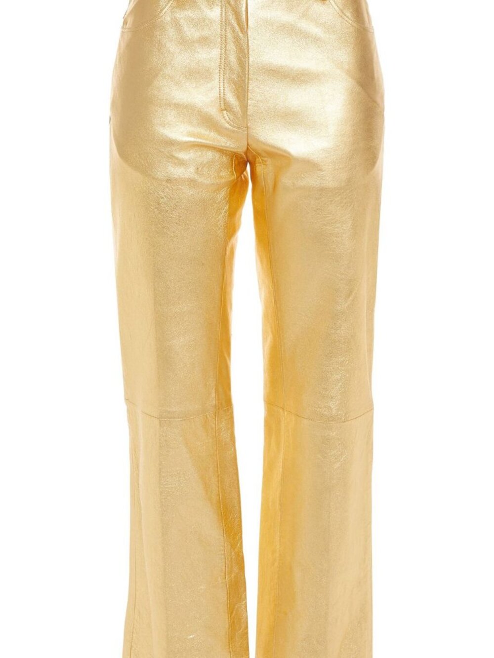 NWT SANDRO Metallic gold leather kick-flare pants US 4/S FR 36 $820 - Picture 9 of 13